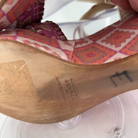 Theodora & Callum Stuart Weitzman Platform Espadrille Wedge Sandal Pink Size 10 - Picture 15 of 16